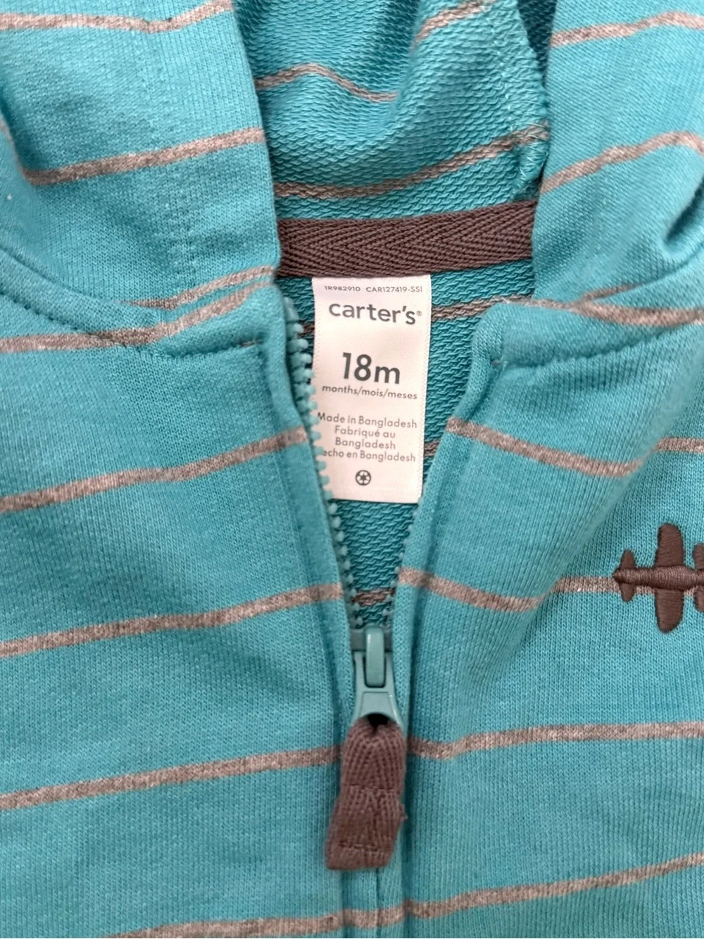Carter's Turquoise Striped Sleeveless Hooded Zip-Up Vest